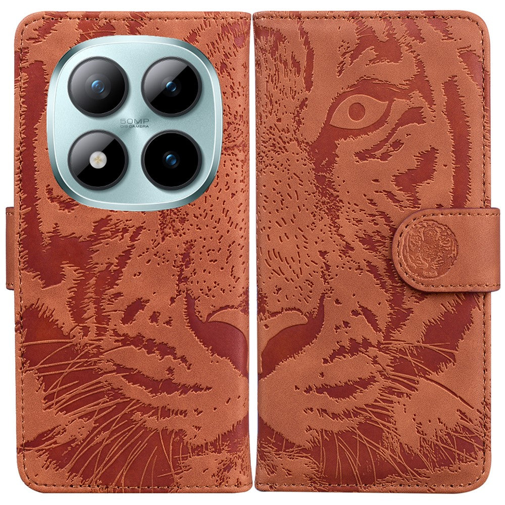 For Xiaomi Poco M8 Pro 5G / Redmi Note 15 Pro+ 5G (Global) Case Tiger Imprint Leather Wallet Phone Cover - Brown