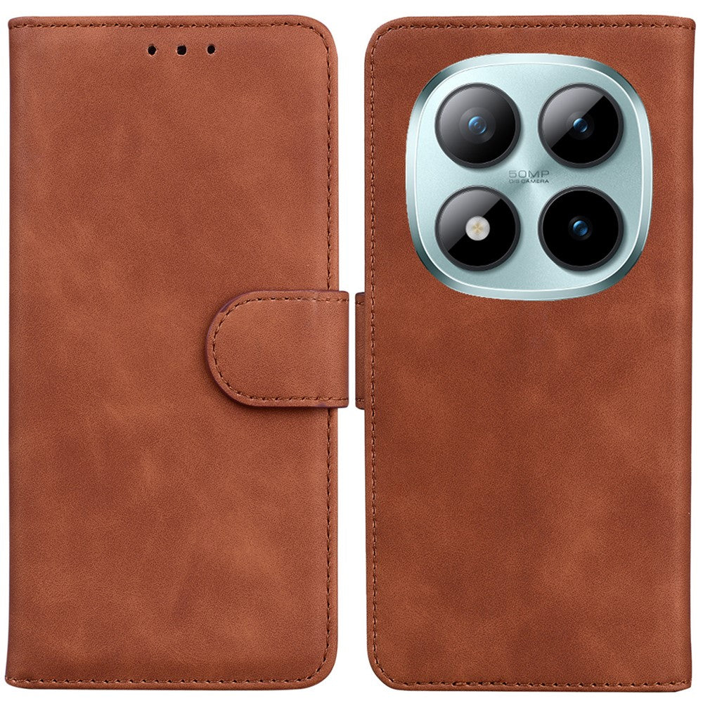 For Xiaomi Poco M8 Pro 5G / Redmi Note 15 Pro+ 5G (Global) Case Solid Color Leather Wallet Phone Cover - Brown