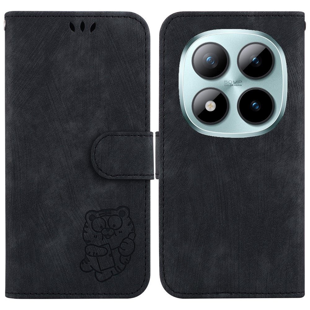 For Xiaomi Poco M8 Pro 5G / Redmi Note 15 Pro+ 5G (Global) Wallet Case Tiger Imprint Leather Shockproof Phone Cover with Wrist Strap - Black