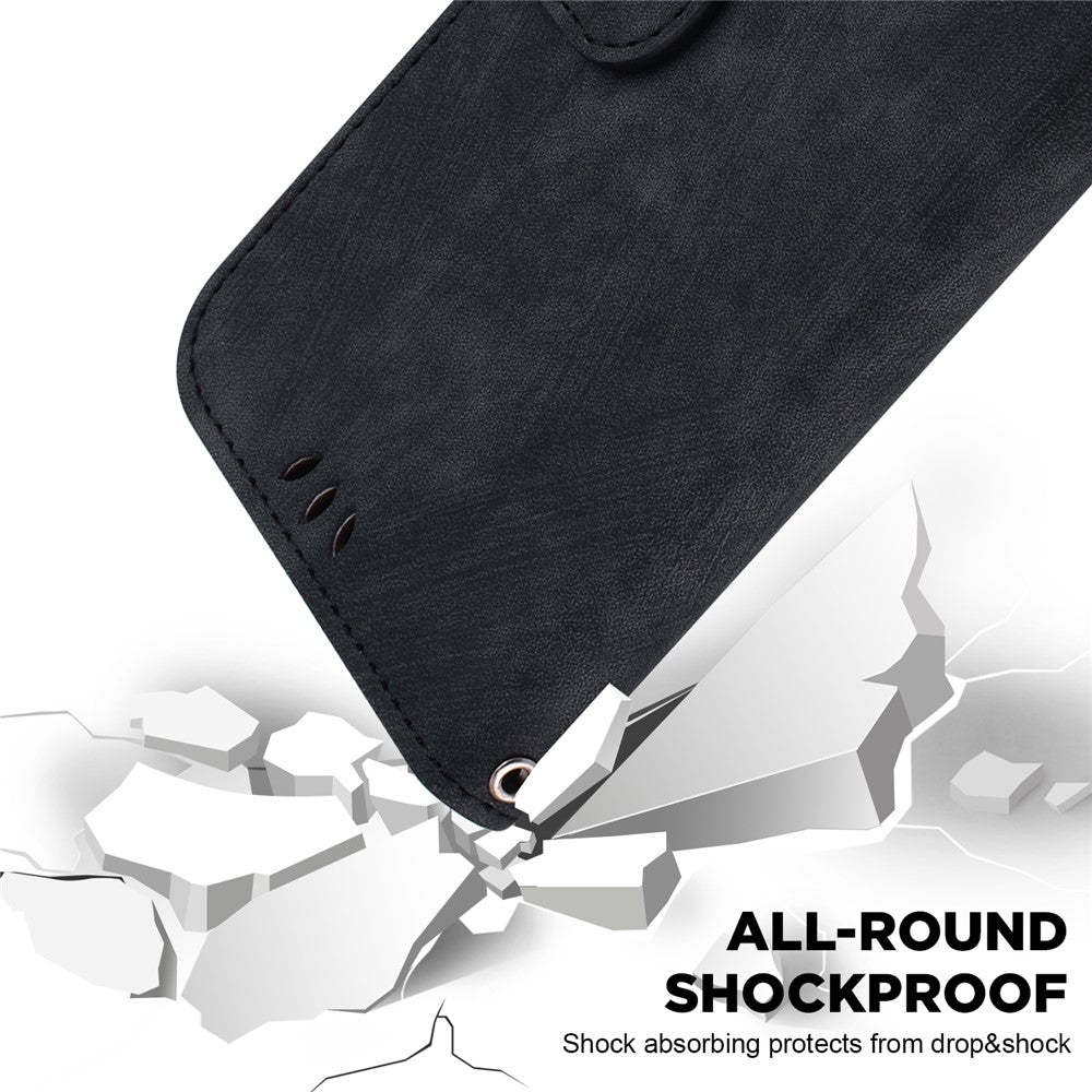 For Xiaomi Poco M8 Pro 5G / Redmi Note 15 Pro+ 5G (Global) Wallet Case Tiger Imprint Leather Shockproof Phone Cover with Wrist Strap - Black