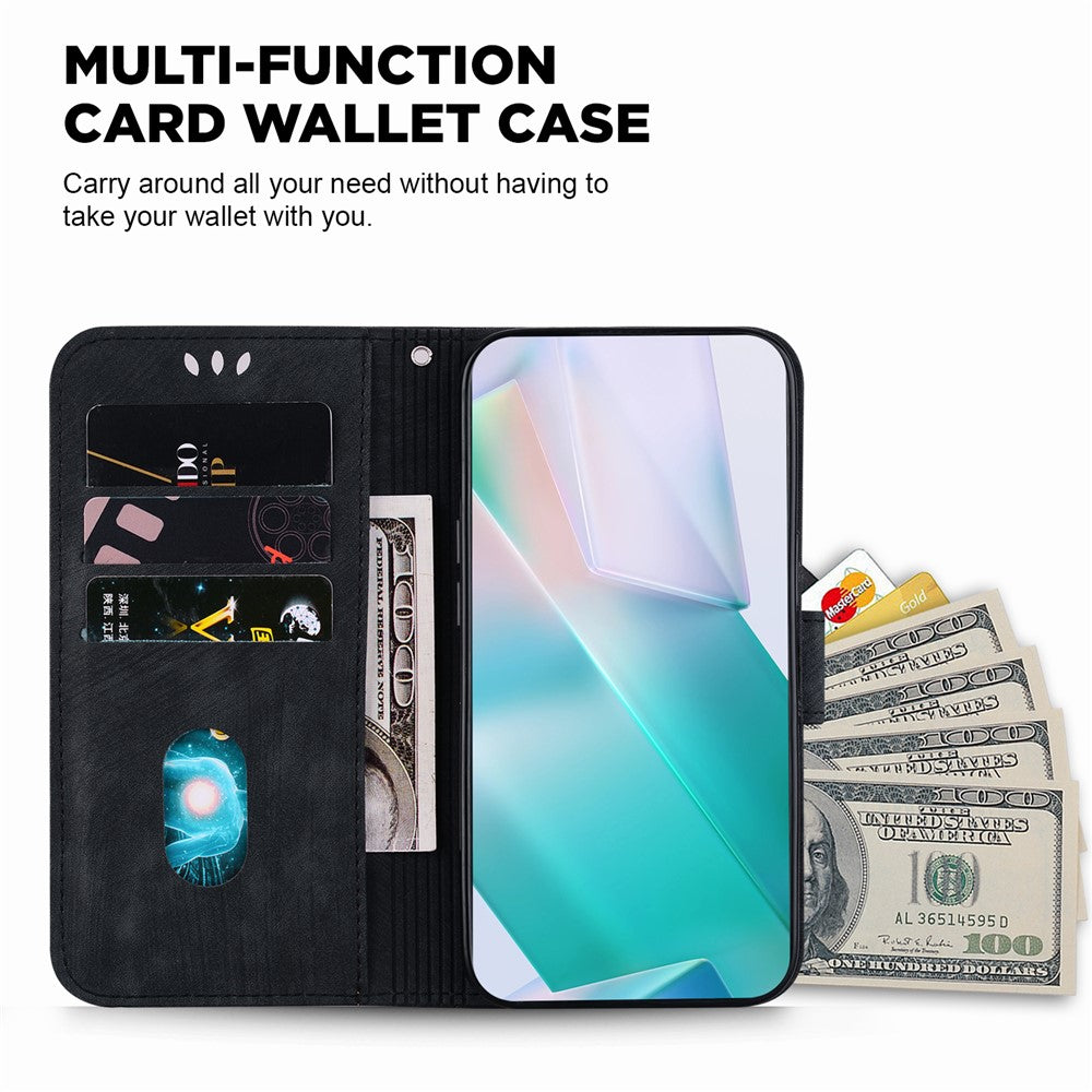 For Xiaomi Poco M8 Pro 5G / Redmi Note 15 Pro+ 5G (Global) Wallet Case Tiger Imprint Leather Shockproof Phone Cover with Wrist Strap - Black