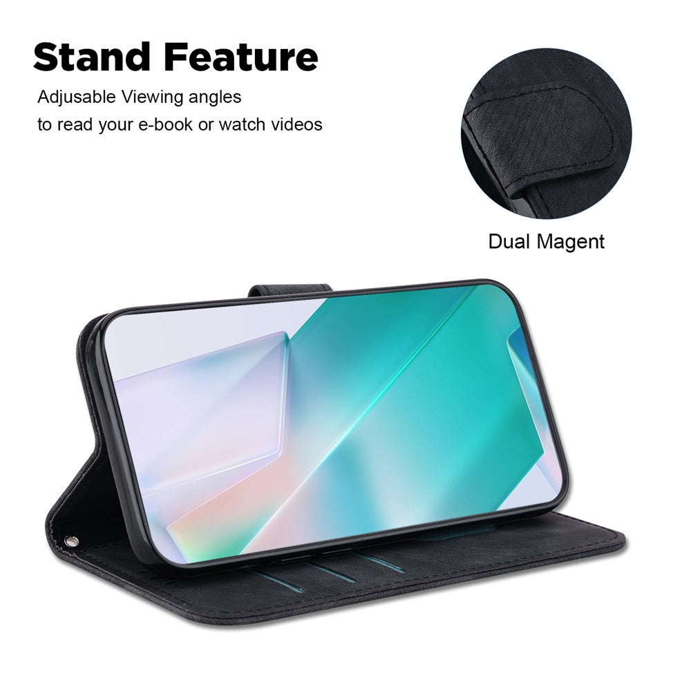 For Xiaomi Poco M8 Pro 5G / Redmi Note 15 Pro+ 5G (Global) Wallet Case Tiger Imprint Leather Shockproof Phone Cover with Wrist Strap - Black