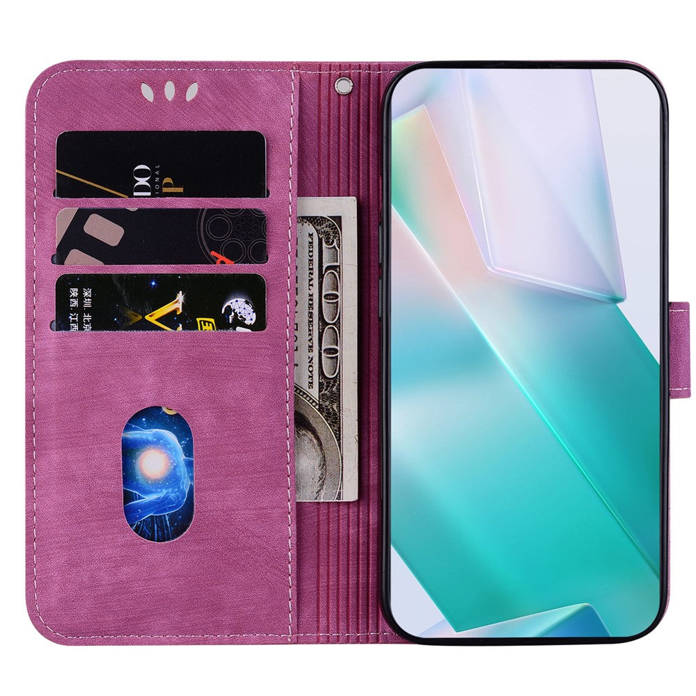 For Xiaomi Poco M8 Pro 5G / Redmi Note 15 Pro+ 5G (Global) Wallet Case Tiger Imprint Leather Shockproof Phone Cover with Wrist Strap - Rose