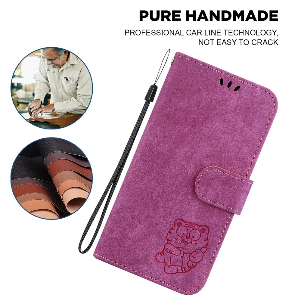For Xiaomi Poco M8 Pro 5G / Redmi Note 15 Pro+ 5G (Global) Wallet Case Tiger Imprint Leather Shockproof Phone Cover with Wrist Strap - Rose