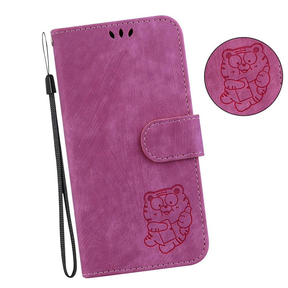 For Xiaomi Poco M8 Pro 5G / Redmi Note 15 Pro+ 5G (Global) Wallet Case Tiger Imprint Leather Shockproof Phone Cover with Wrist Strap - Rose