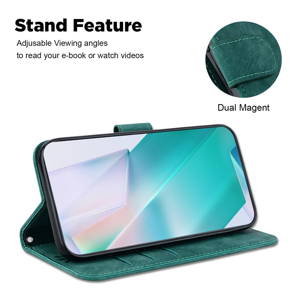 For Xiaomi Poco M8 Pro 5G / Redmi Note 15 Pro+ 5G (Global) Wallet Case Tiger Imprint Leather Shockproof Phone Cover with Wrist Strap - Green
