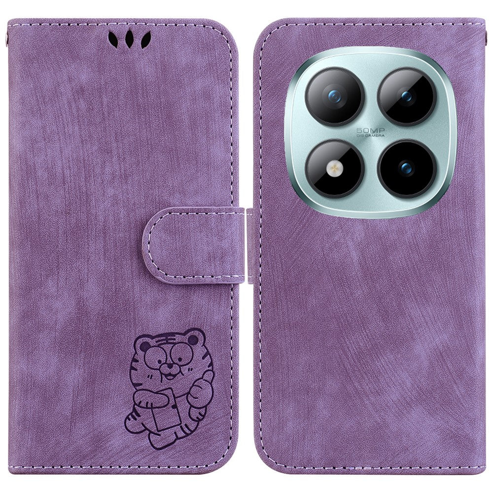 For Xiaomi Poco M8 Pro 5G / Redmi Note 15 Pro+ 5G (Global) Wallet Case Tiger Imprint Leather Shockproof Phone Cover with Wrist Strap - Purple
