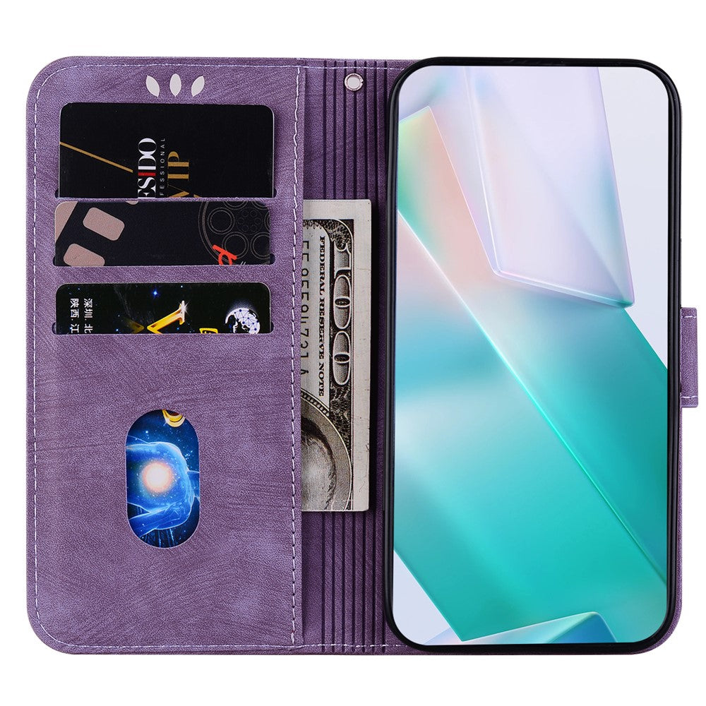 For Xiaomi Poco M8 Pro 5G / Redmi Note 15 Pro+ 5G (Global) Wallet Case Tiger Imprint Leather Shockproof Phone Cover with Wrist Strap - Purple