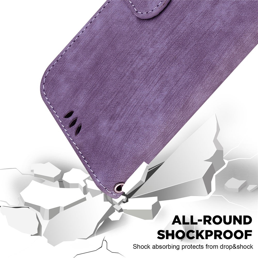 For Xiaomi Poco M8 Pro 5G / Redmi Note 15 Pro+ 5G (Global) Wallet Case Tiger Imprint Leather Shockproof Phone Cover with Wrist Strap - Purple