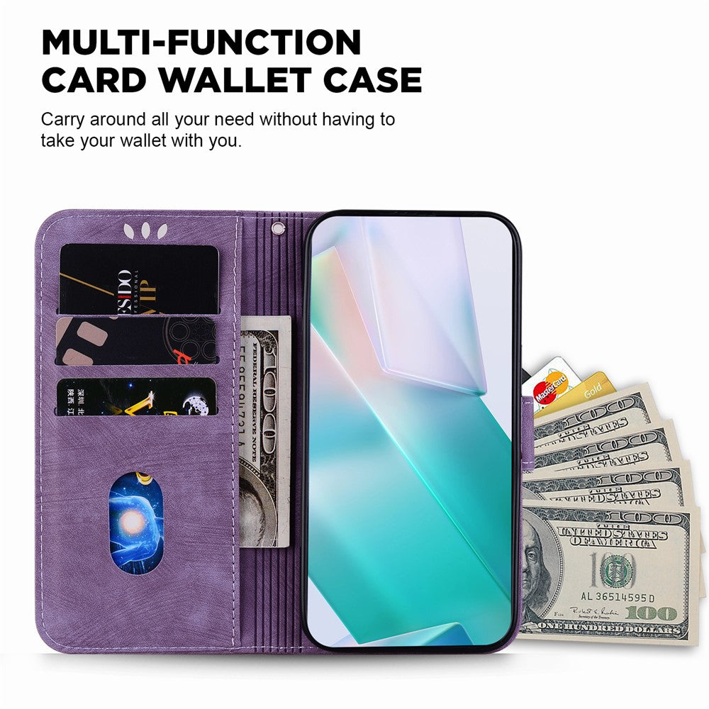 For Xiaomi Poco M8 Pro 5G / Redmi Note 15 Pro+ 5G (Global) Wallet Case Tiger Imprint Leather Shockproof Phone Cover with Wrist Strap - Purple