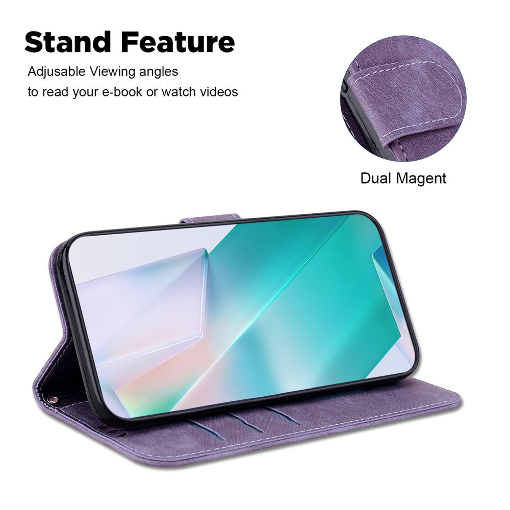 For Xiaomi Poco M8 Pro 5G / Redmi Note 15 Pro+ 5G (Global) Wallet Case Tiger Imprint Leather Shockproof Phone Cover with Wrist Strap - Purple