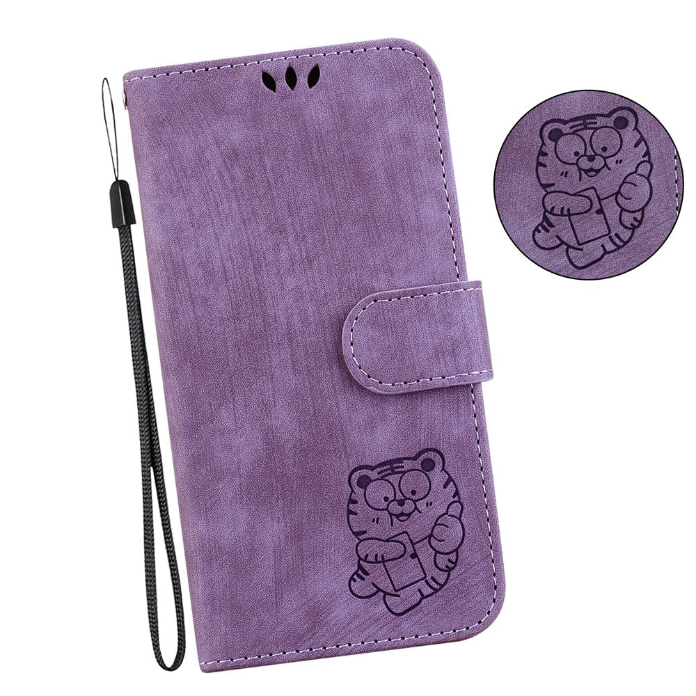For Xiaomi Poco M8 Pro 5G / Redmi Note 15 Pro+ 5G (Global) Wallet Case Tiger Imprint Leather Shockproof Phone Cover with Wrist Strap - Purple