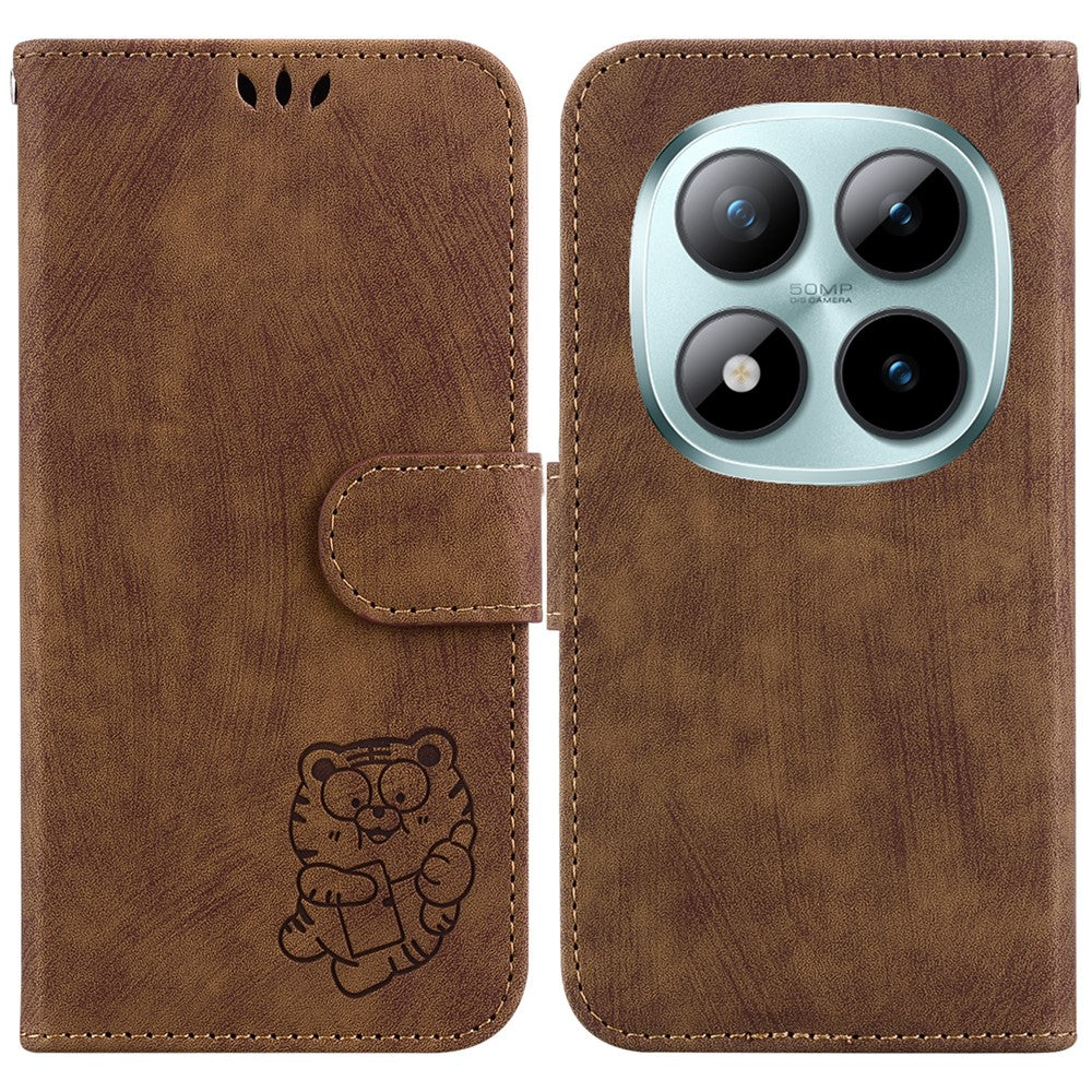 For Xiaomi Poco M8 Pro 5G / Redmi Note 15 Pro+ 5G (Global) Wallet Case Tiger Imprint Leather Shockproof Phone Cover with Wrist Strap - Brown