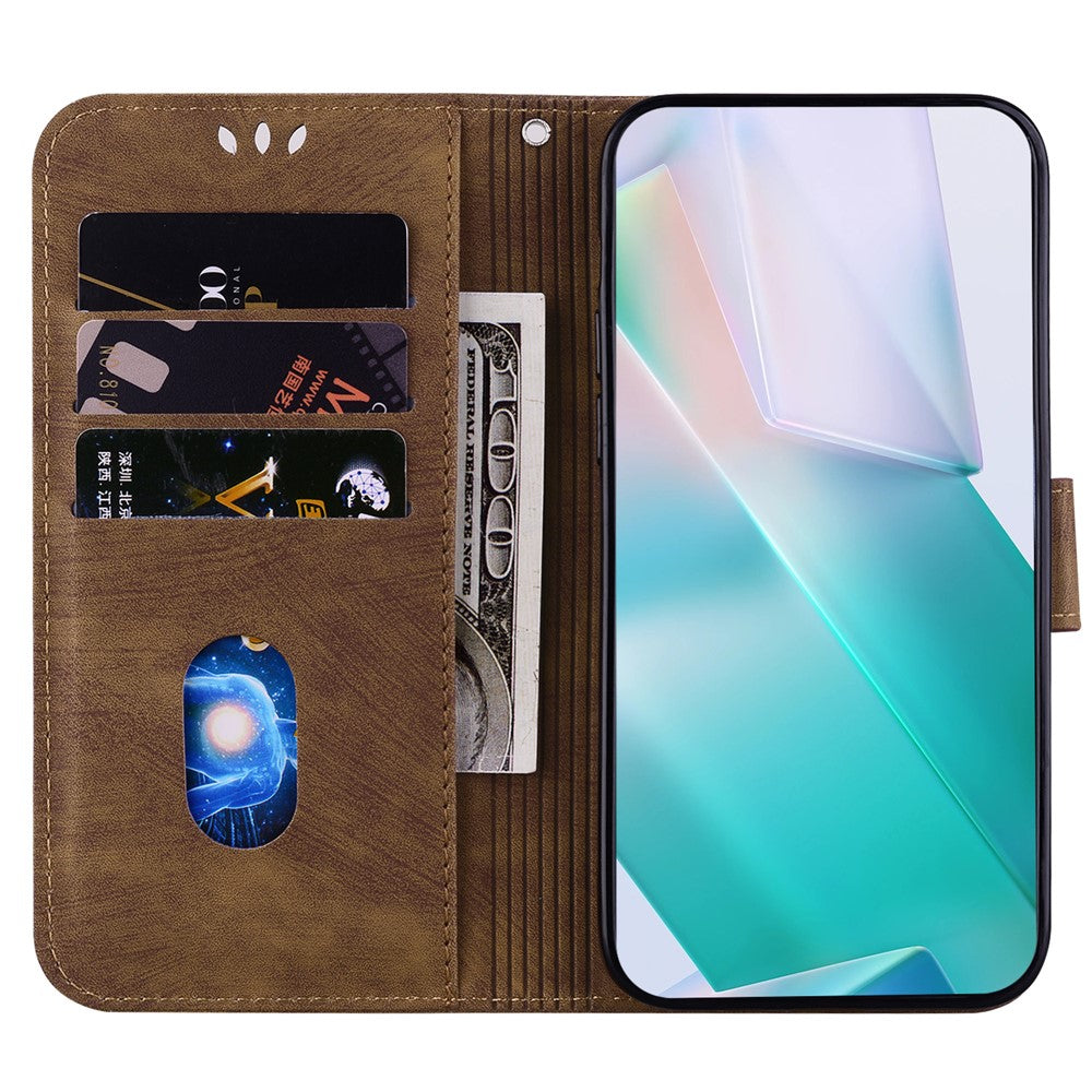 For Xiaomi Poco M8 Pro 5G / Redmi Note 15 Pro+ 5G (Global) Wallet Case Tiger Imprint Leather Shockproof Phone Cover with Wrist Strap - Brown