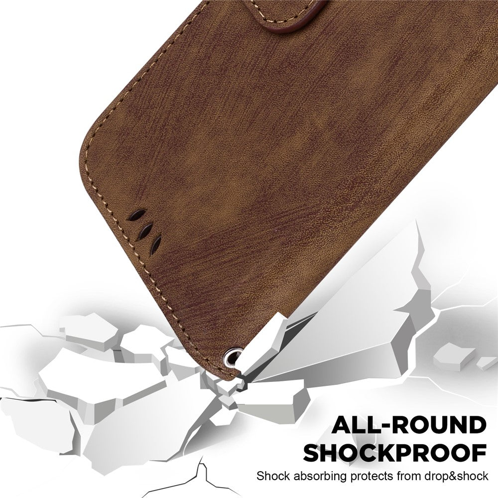 For Xiaomi Poco M8 Pro 5G / Redmi Note 15 Pro+ 5G (Global) Wallet Case Tiger Imprint Leather Shockproof Phone Cover with Wrist Strap - Brown