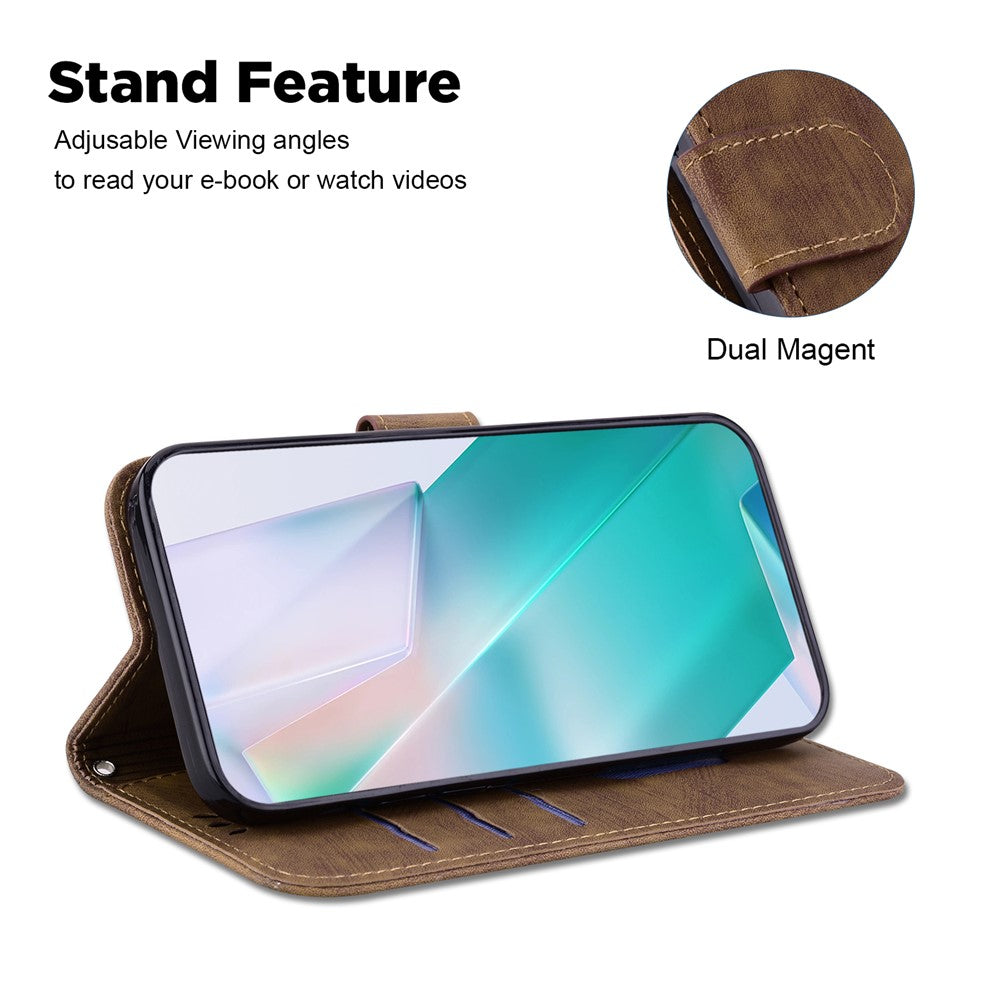 For Xiaomi Poco M8 Pro 5G / Redmi Note 15 Pro+ 5G (Global) Wallet Case Tiger Imprint Leather Shockproof Phone Cover with Wrist Strap - Brown