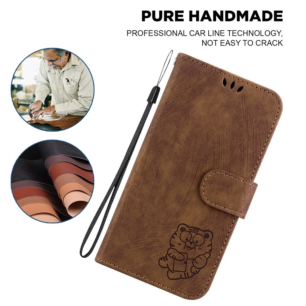 For Xiaomi Poco M8 Pro 5G / Redmi Note 15 Pro+ 5G (Global) Wallet Case Tiger Imprint Leather Shockproof Phone Cover with Wrist Strap - Brown