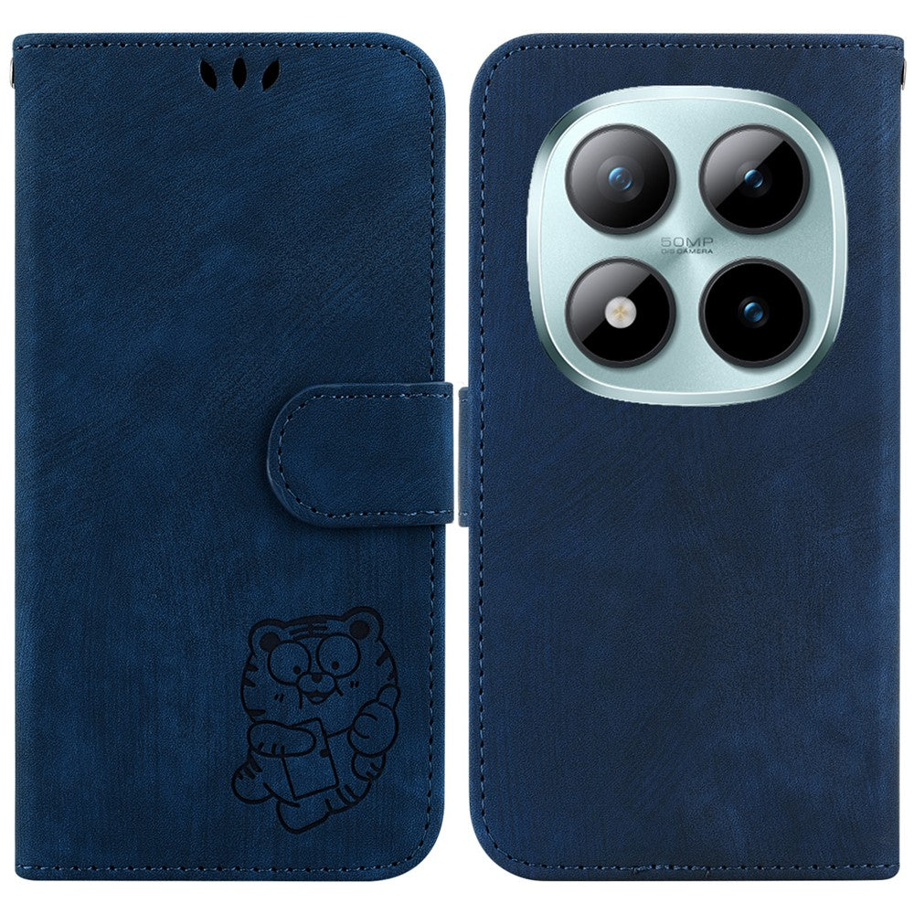 For Xiaomi Poco M8 Pro 5G / Redmi Note 15 Pro+ 5G (Global) Wallet Case Tiger Imprint Leather Shockproof Phone Cover with Wrist Strap - Dark Blue