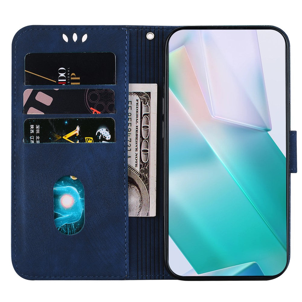 For Xiaomi Poco M8 Pro 5G / Redmi Note 15 Pro+ 5G (Global) Wallet Case Tiger Imprint Leather Shockproof Phone Cover with Wrist Strap - Dark Blue