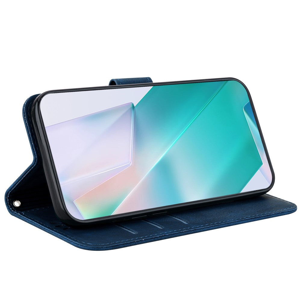 For Xiaomi Poco M8 Pro 5G / Redmi Note 15 Pro+ 5G (Global) Wallet Case Tiger Imprint Leather Shockproof Phone Cover with Wrist Strap - Dark Blue