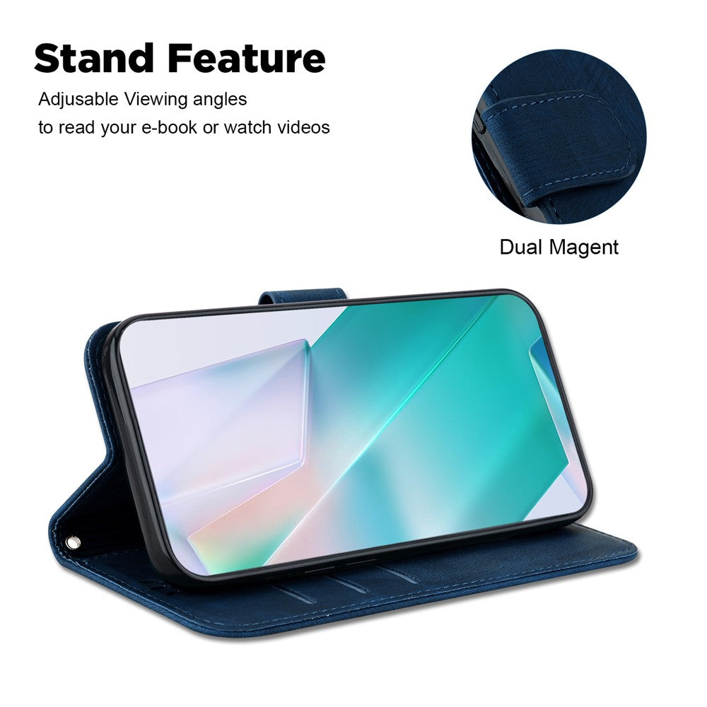 For Xiaomi Poco M8 Pro 5G / Redmi Note 15 Pro+ 5G (Global) Wallet Case Tiger Imprint Leather Shockproof Phone Cover with Wrist Strap - Dark Blue