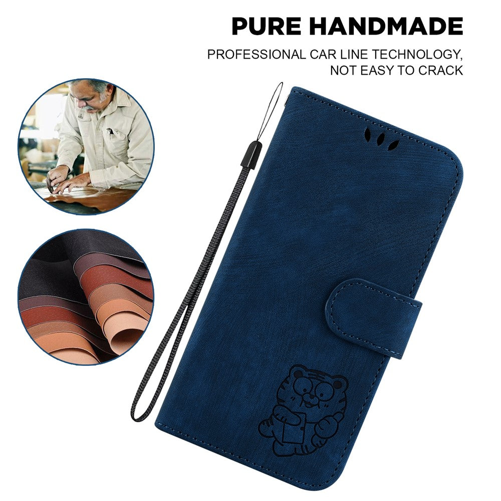 For Xiaomi Poco M8 Pro 5G / Redmi Note 15 Pro+ 5G (Global) Wallet Case Tiger Imprint Leather Shockproof Phone Cover with Wrist Strap - Dark Blue