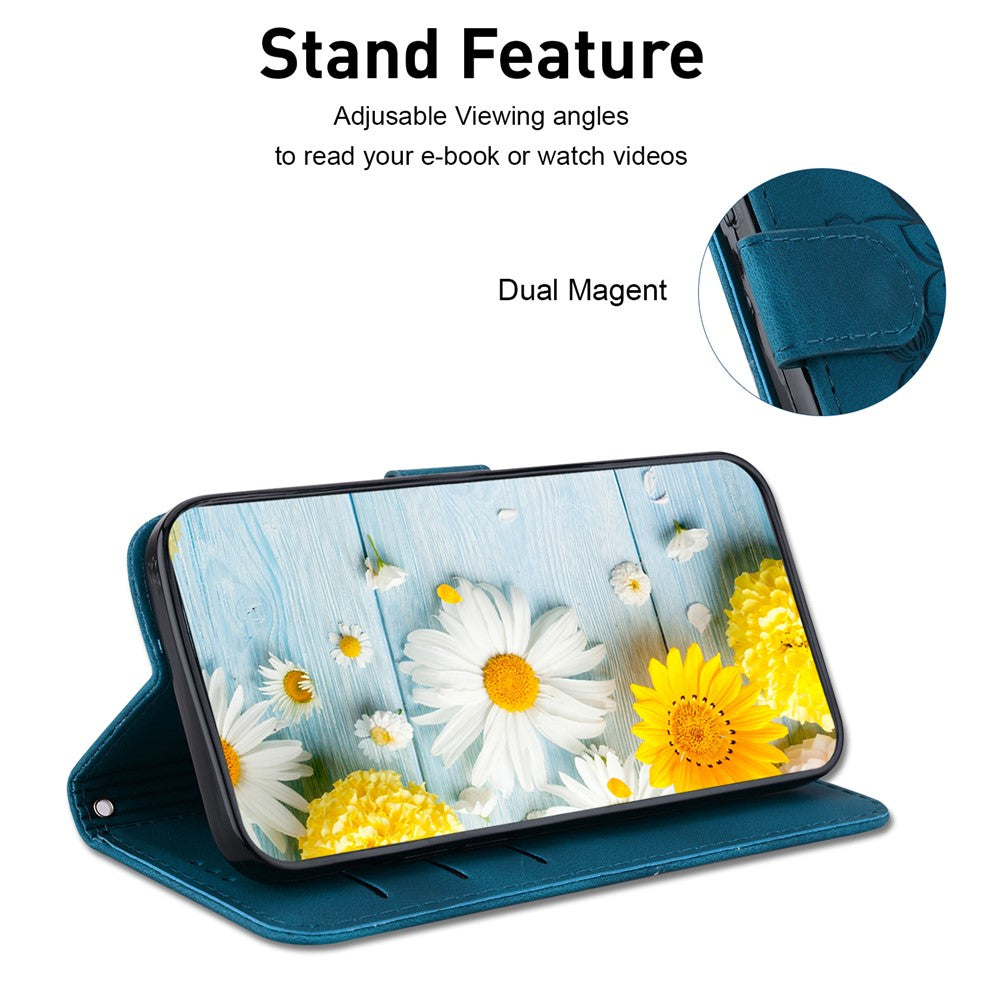 For Xiaomi Poco M8 Pro 5G / Redmi Note 15 Pro+ 5G (Global) Stand Case Lily Flower Imprint Leather Phone Cover with Wrist Strap - Dark Blue