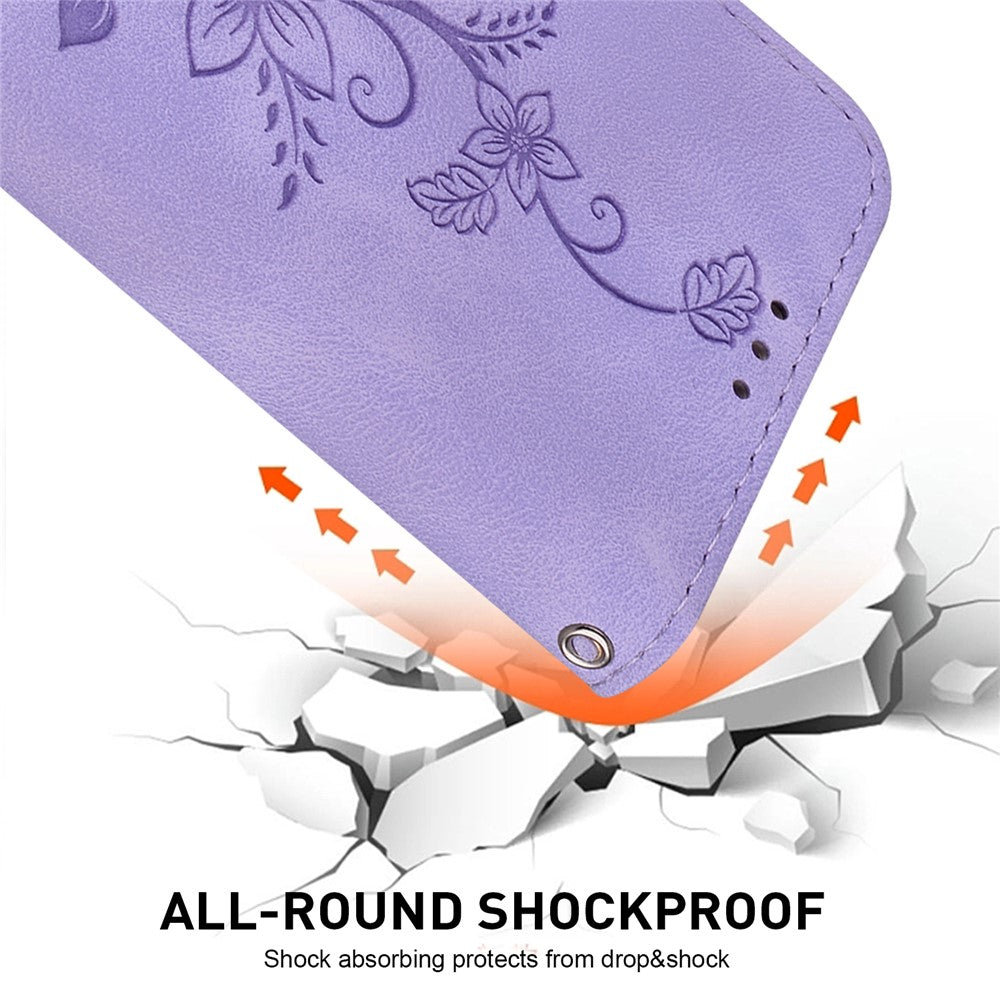 For Xiaomi Poco M8 Pro 5G / Redmi Note 15 Pro+ 5G (Global) Stand Case Lily Flower Imprint Leather Phone Cover with Wrist Strap - Purple