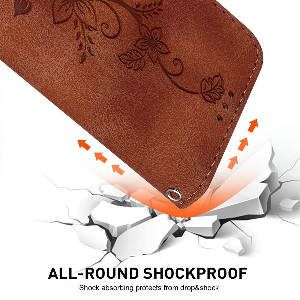 For Xiaomi Poco M8 Pro 5G / Redmi Note 15 Pro+ 5G (Global) Stand Case Lily Flower Imprint Leather Phone Cover with Wrist Strap - Brown