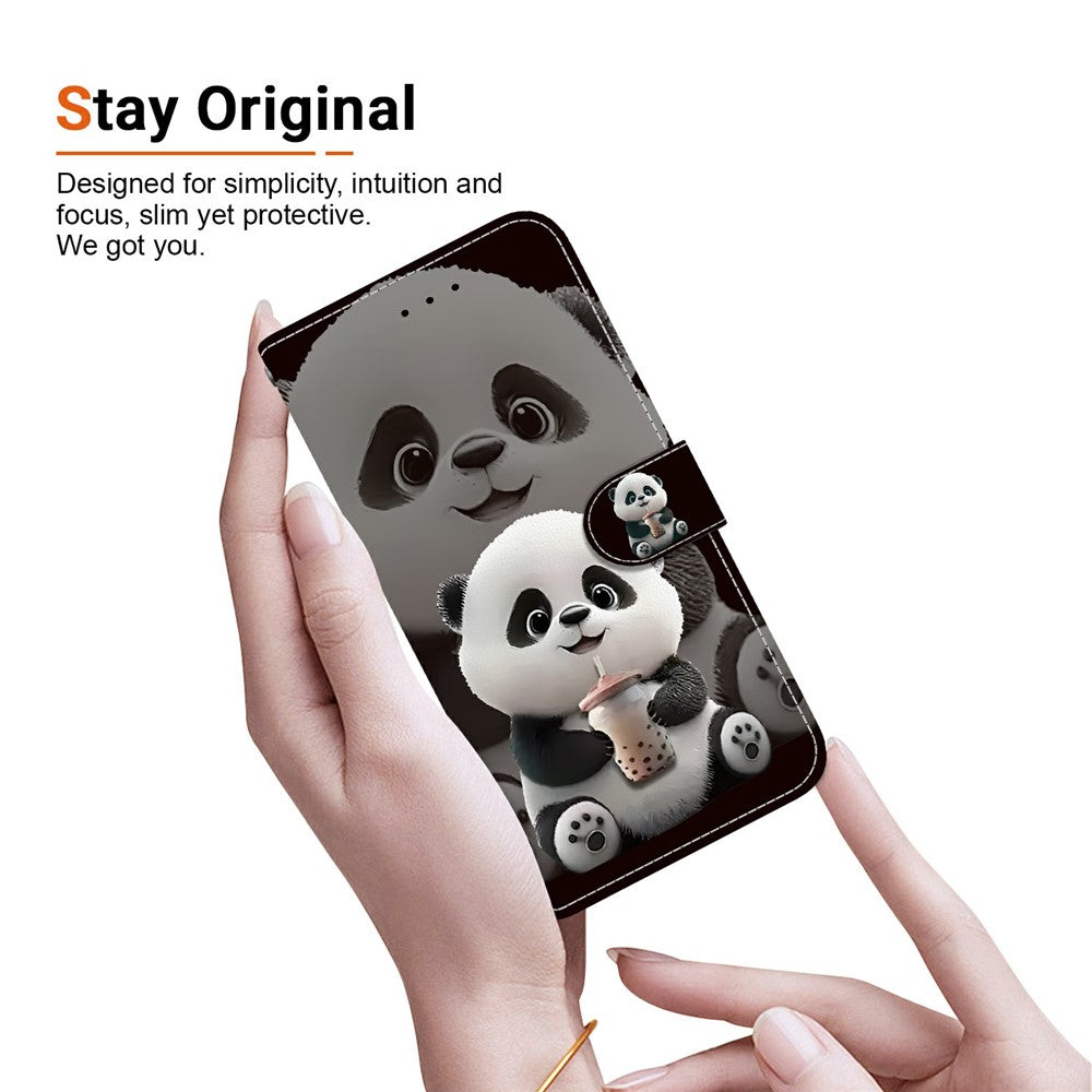 For Xiaomi Poco M8 Pro 5G / Redmi Note 15 Pro+ 5G (Global) Leather Case Stand Wallet Pattern Printing Phone Cover with Wrist Strap - Milk Tea Panda