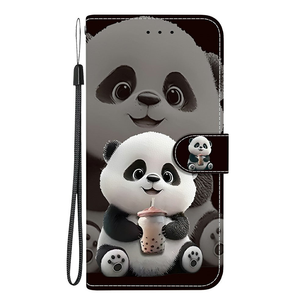 For Xiaomi Poco M8 Pro 5G / Redmi Note 15 Pro+ 5G (Global) Leather Case Stand Wallet Pattern Printing Phone Cover with Wrist Strap - Milk Tea Panda