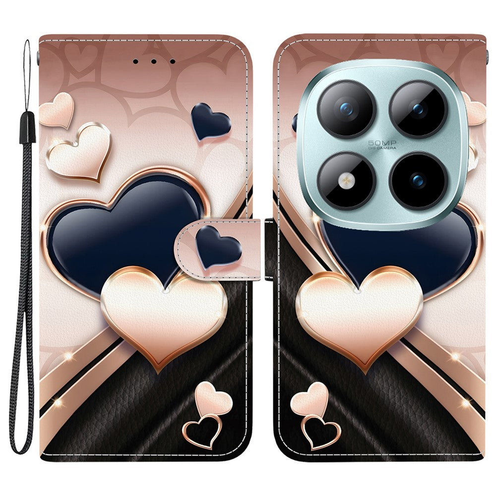For Xiaomi Poco M8 Pro 5G / Redmi Note 15 Pro+ 5G (Global) Leather Case Stand Wallet Pattern Printing Phone Cover with Wrist Strap - Love