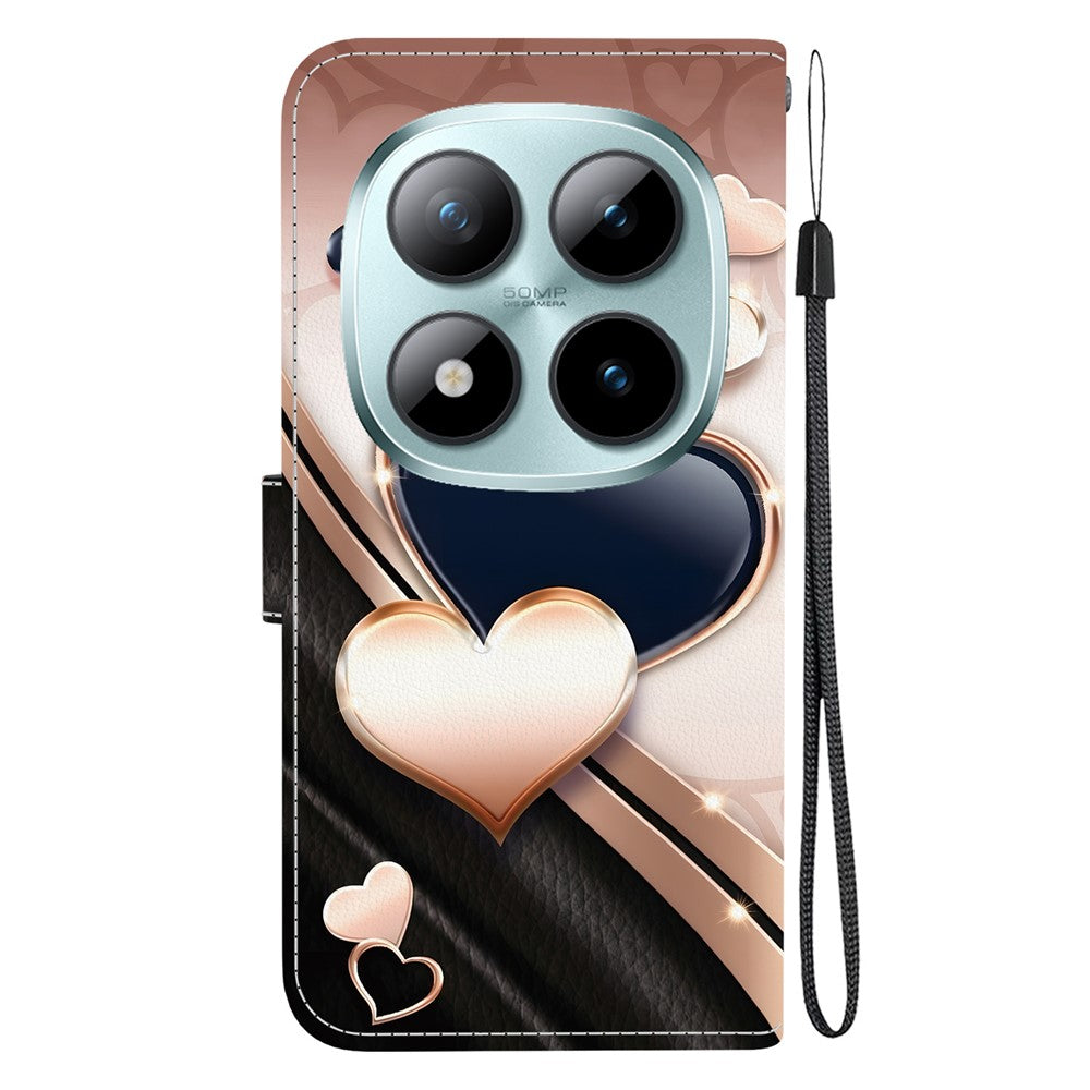 For Xiaomi Poco M8 Pro 5G / Redmi Note 15 Pro+ 5G (Global) Leather Case Stand Wallet Pattern Printing Phone Cover with Wrist Strap - Love