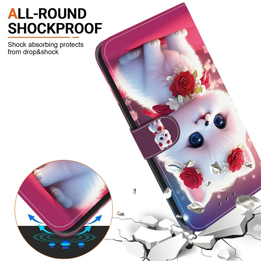 For Xiaomi Poco M8 Pro 5G / Redmi Note 15 Pro+ 5G (Global) Leather Case Stand Wallet Pattern Printing Phone Cover with Wrist Strap - Rose Cat