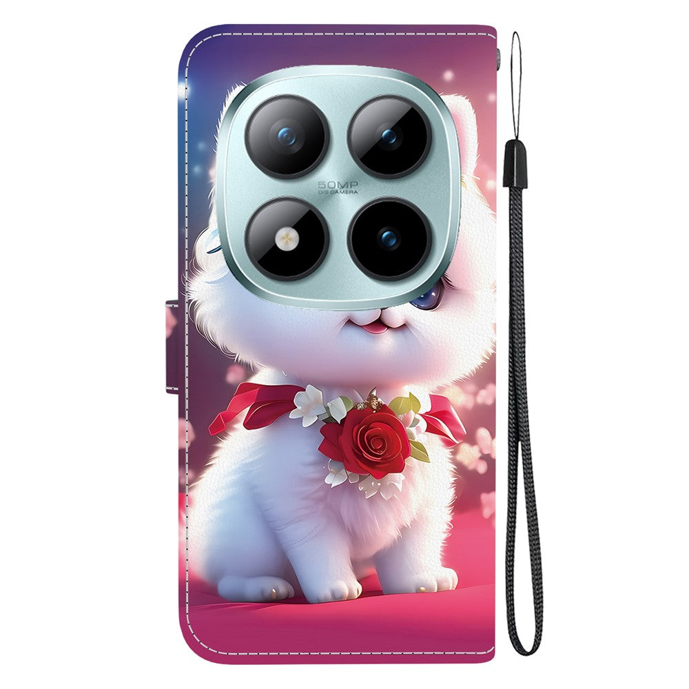 For Xiaomi Poco M8 Pro 5G / Redmi Note 15 Pro+ 5G (Global) Leather Case Stand Wallet Pattern Printing Phone Cover with Wrist Strap - Rose Cat