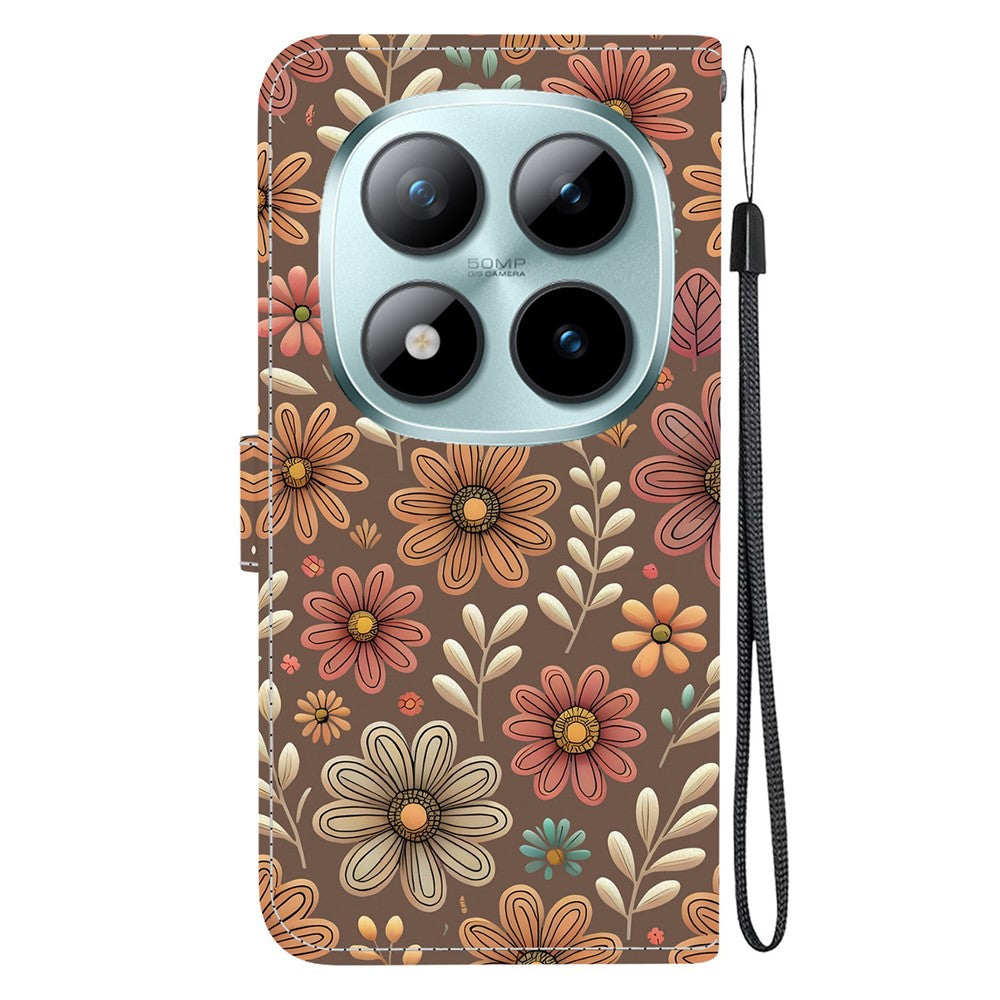 For Xiaomi Poco M8 Pro 5G / Redmi Note 15 Pro+ 5G (Global) Wallet Case Pattern Printing Leather Stand Phone Cover with Strap - Blossom