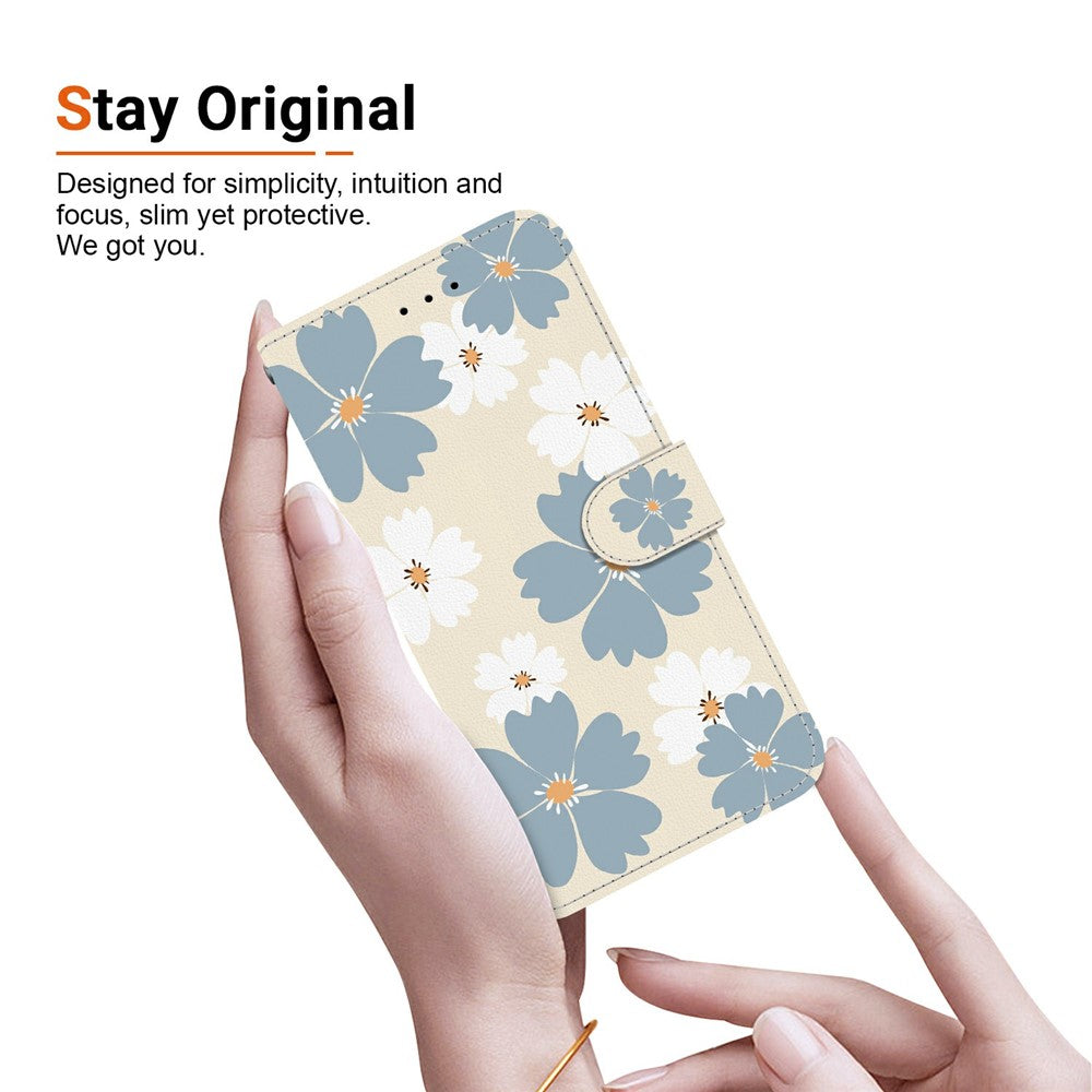 For Xiaomi Poco M8 Pro 5G / Redmi Note 15 Pro+ 5G (Global) Wallet Case Pattern Printing Leather Stand Phone Cover with Strap - Blue Daisy