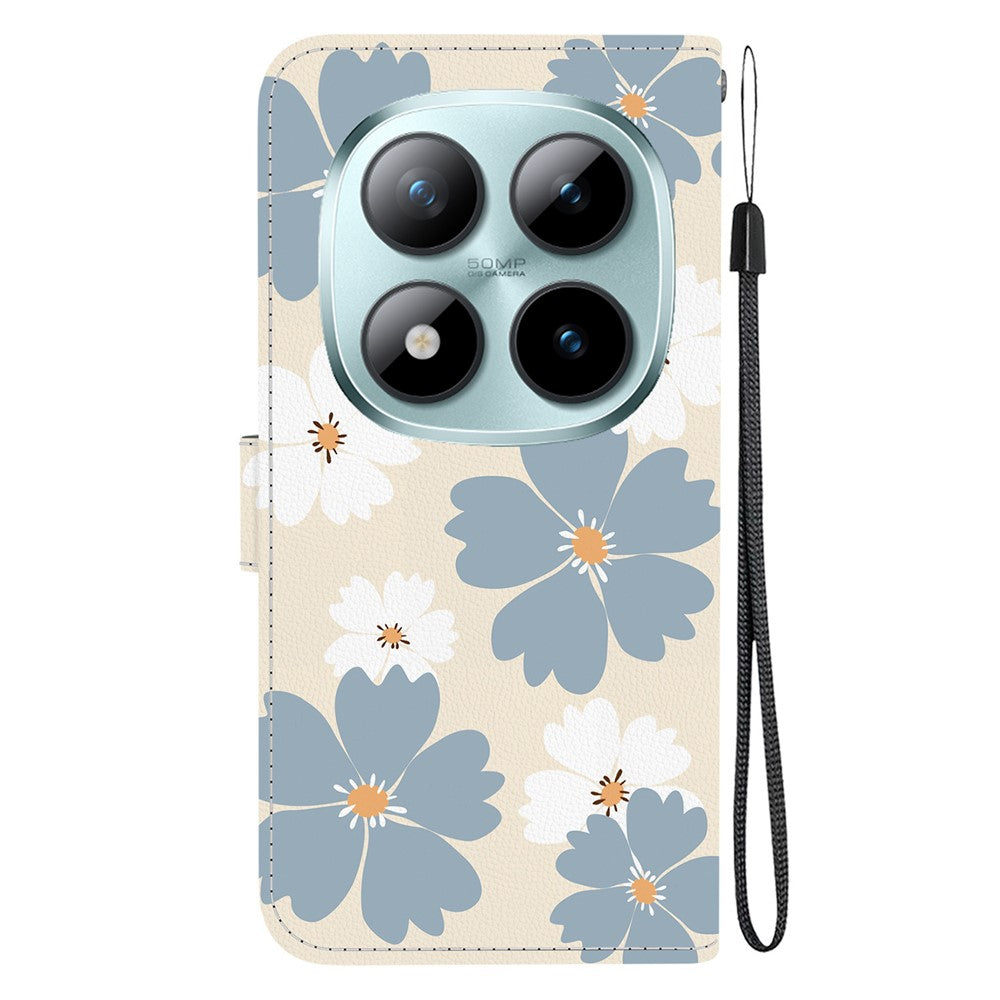 For Xiaomi Poco M8 Pro 5G / Redmi Note 15 Pro+ 5G (Global) Wallet Case Pattern Printing Leather Stand Phone Cover with Strap - Blue Daisy