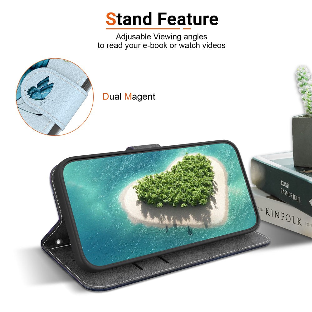 For-Samsung-Galaxy-S26-/-S26-Pro-Wallet-Phone-Case-Anti-Drop-Pattern-Printing-Leather-Flip-Cover-with-Strap-Blue-Butterfly-Flower