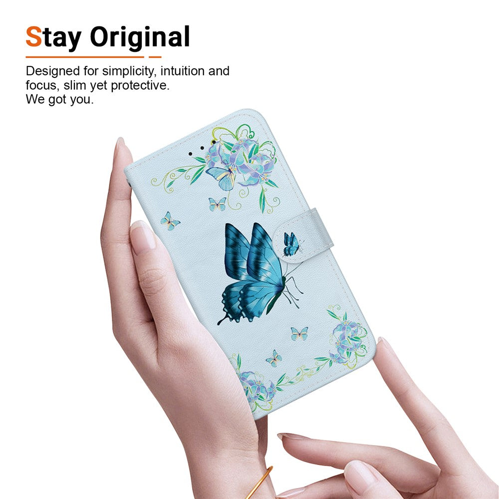 For-Samsung-Galaxy-S26-/-S26-Pro-Wallet-Phone-Case-Anti-Drop-Pattern-Printing-Leather-Flip-Cover-with-Strap-Blue-Butterfly-Flower
