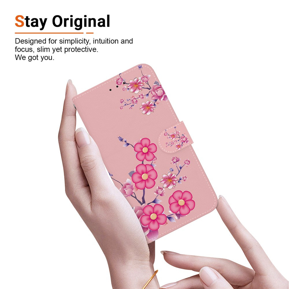 For-Samsung-Galaxy-S26-/-S26-Pro-Wallet-Phone-Case-Anti-Drop-Pattern-Printing-Leather-Flip-Cover-with-Strap-Sakura