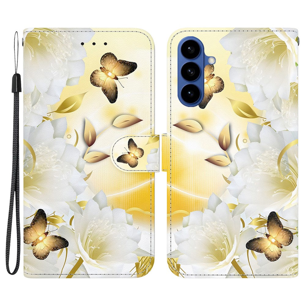 For-Samsung-Galaxy-S26-/-S26-Pro-Wallet-Phone-Case-Anti-Drop-Pattern-Printing-Leather-Flip-Cover-with-Strap-Gold-Butterfly-Flower
