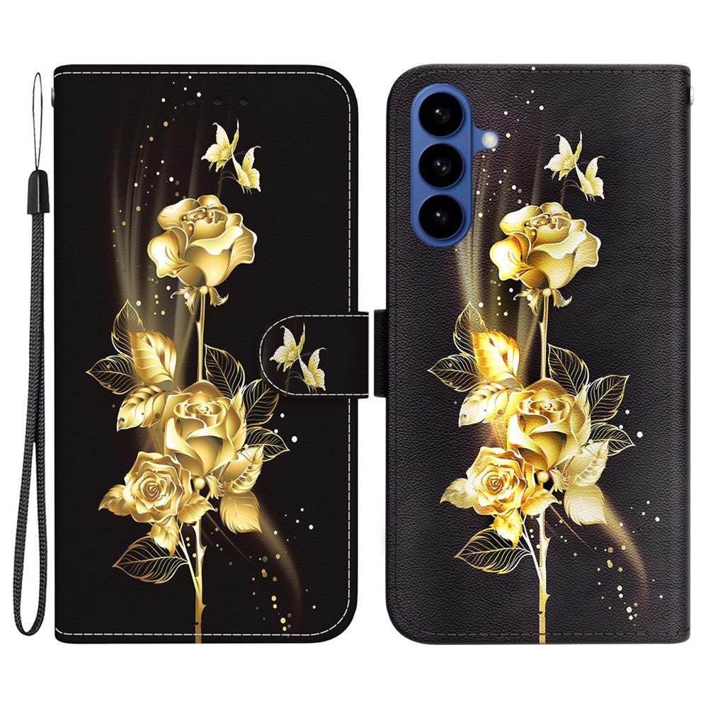For-Samsung-Galaxy-S26-/-S26-Pro-Wallet-Phone-Case-Anti-Drop-Pattern-Printing-Leather-Flip-Cover-with-Strap-Gold-Butterfly-Rose