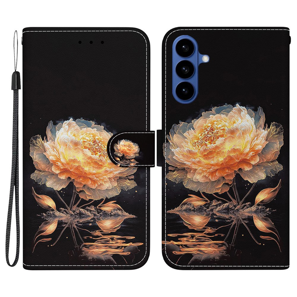 For-Samsung-Galaxy-S26-/-S26-Pro-Wallet-Phone-Case-Anti-Drop-Pattern-Printing-Leather-Flip-Cover-with-Strap-Gold-Peony