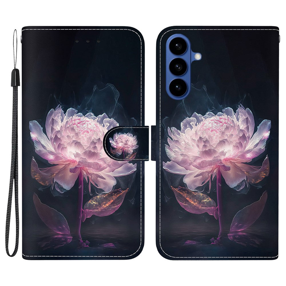 For-Samsung-Galaxy-S26-/-S26-Pro-Wallet-Phone-Case-Anti-Drop-Pattern-Printing-Leather-Flip-Cover-with-Strap-Purple-Peony
