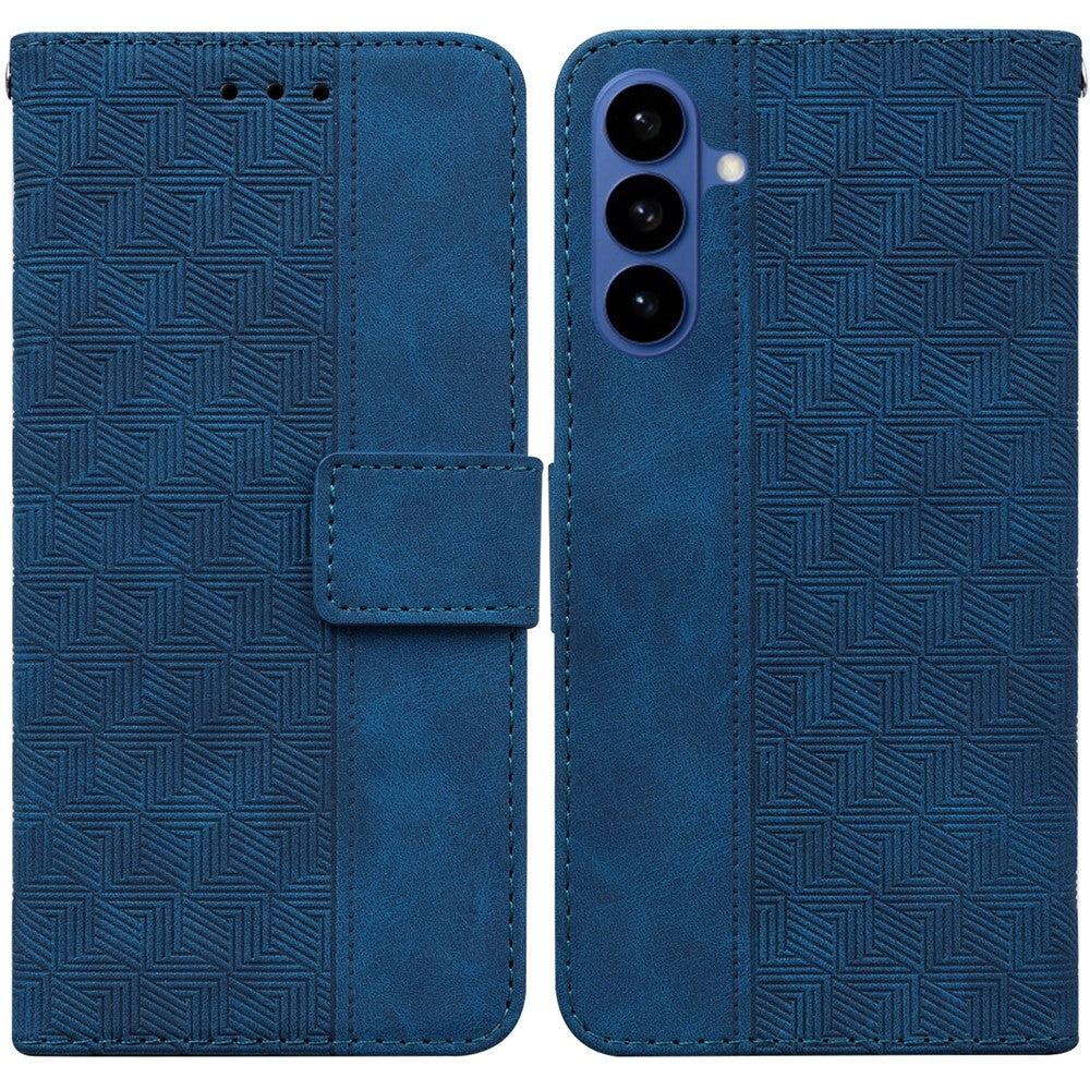 For-Samsung-Galaxy-S26-/-S26-Pro-Case-Geometry-Pattern-Leather-Wallet-Phone-Cover-with-Wrist-Strap-Blue
