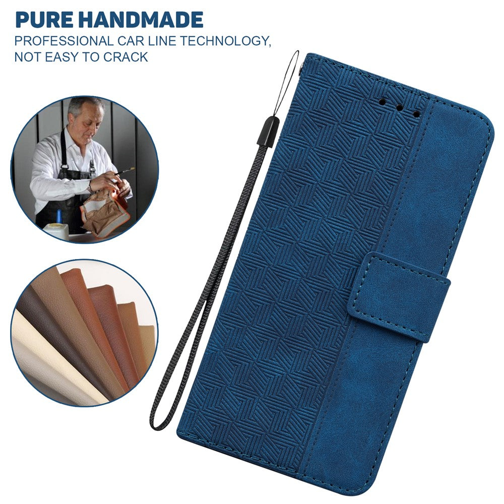 For-Samsung-Galaxy-S26-/-S26-Pro-Case-Geometry-Pattern-Leather-Wallet-Phone-Cover-with-Wrist-Strap-Blue
