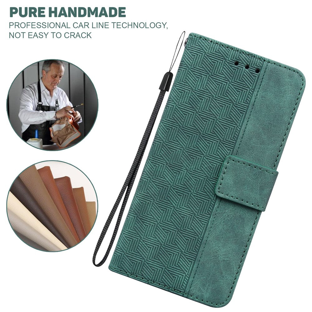 For-Samsung-Galaxy-S26-/-S26-Pro-Case-Geometry-Pattern-Leather-Wallet-Phone-Cover-with-Wrist-Strap-Green