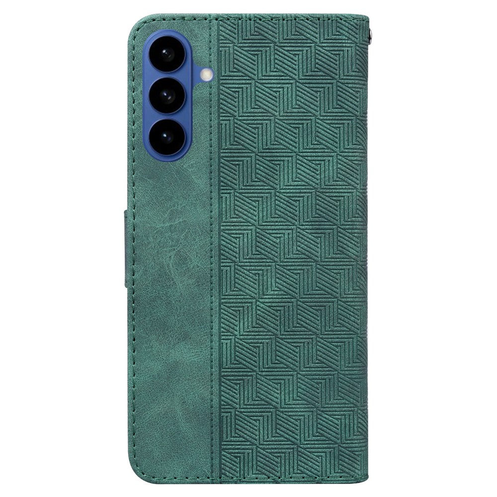 For-Samsung-Galaxy-S26-/-S26-Pro-Case-Geometry-Pattern-Leather-Wallet-Phone-Cover-with-Wrist-Strap-Green