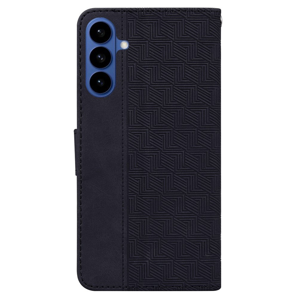 For-Samsung-Galaxy-S26-/-S26-Pro-Case-Geometry-Pattern-Leather-Wallet-Phone-Cover-with-Wrist-Strap-Black